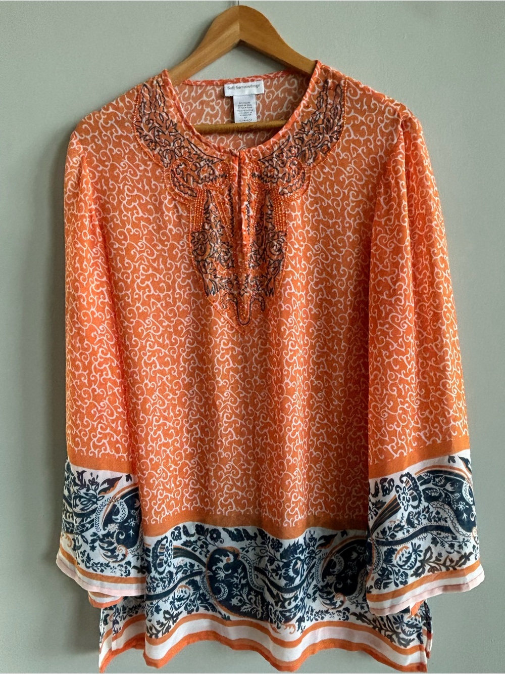 Soft Surroundings women’s M embroidered boho lightweight tunic blouse